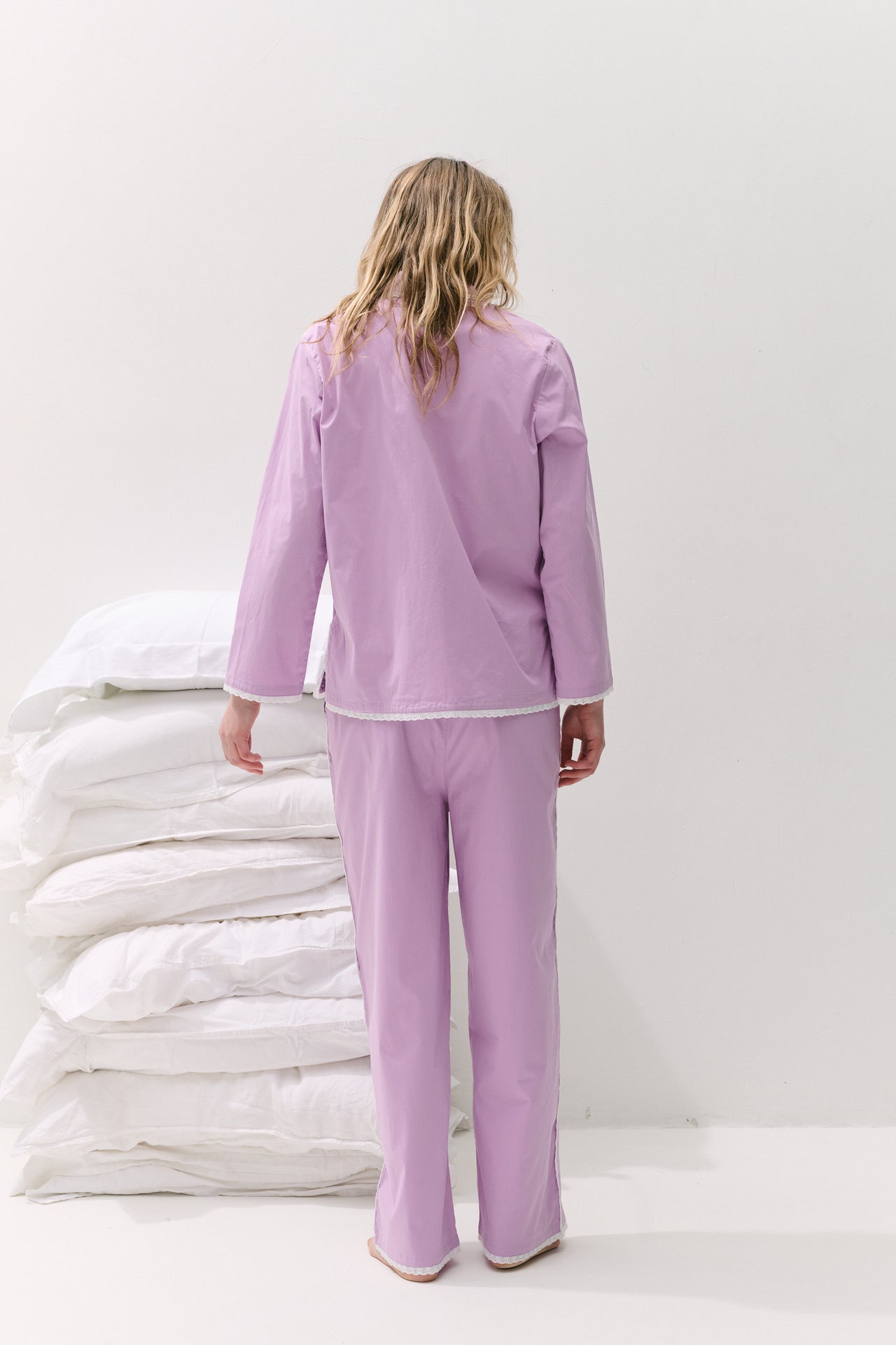 402 Long Pyjama Set Purple with Trims