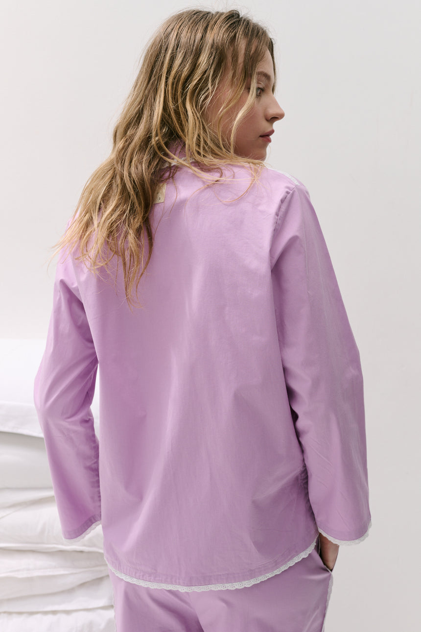 402 Long Pyjama Set Purple with Trims