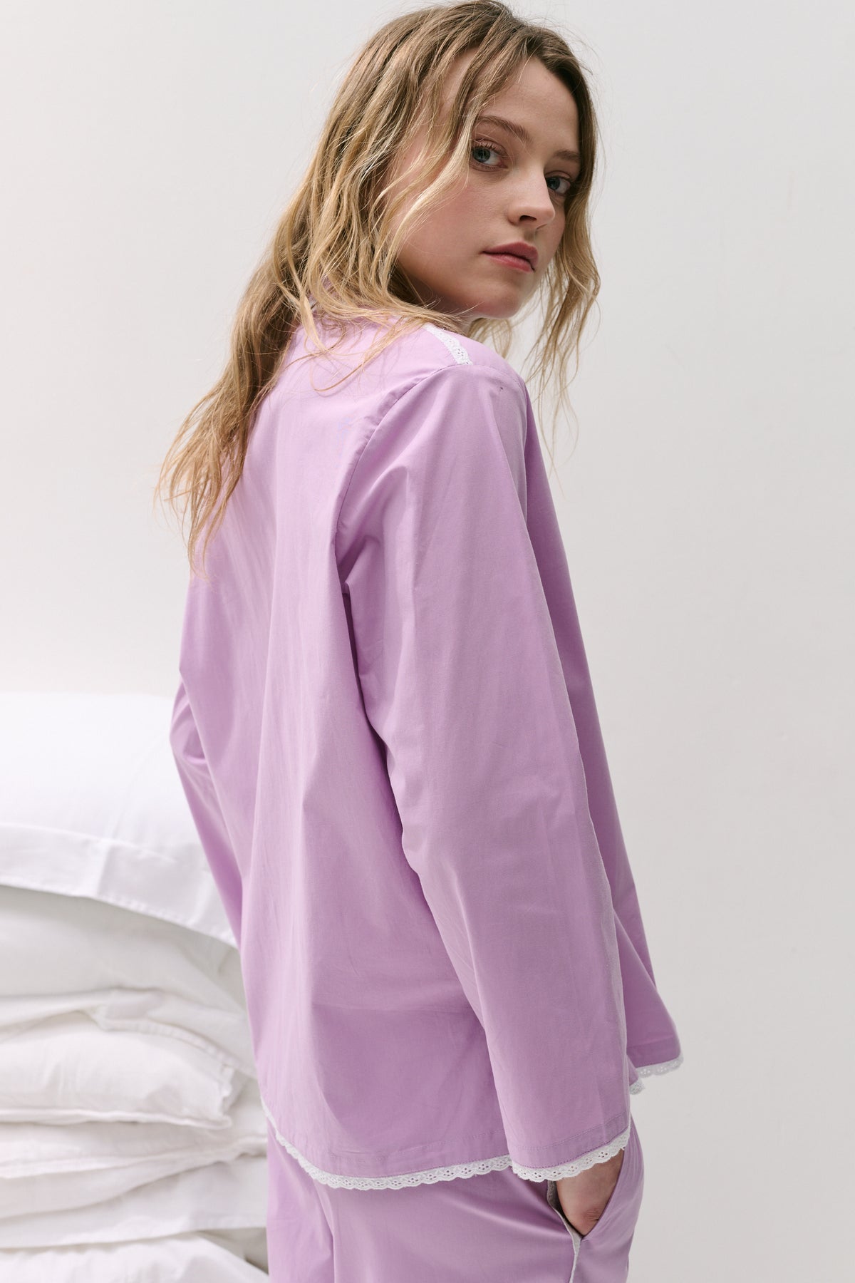 402 Long Pyjama Set Purple with Trims