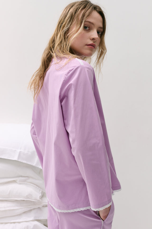 402 Long Pyjama Set Purple with Trims