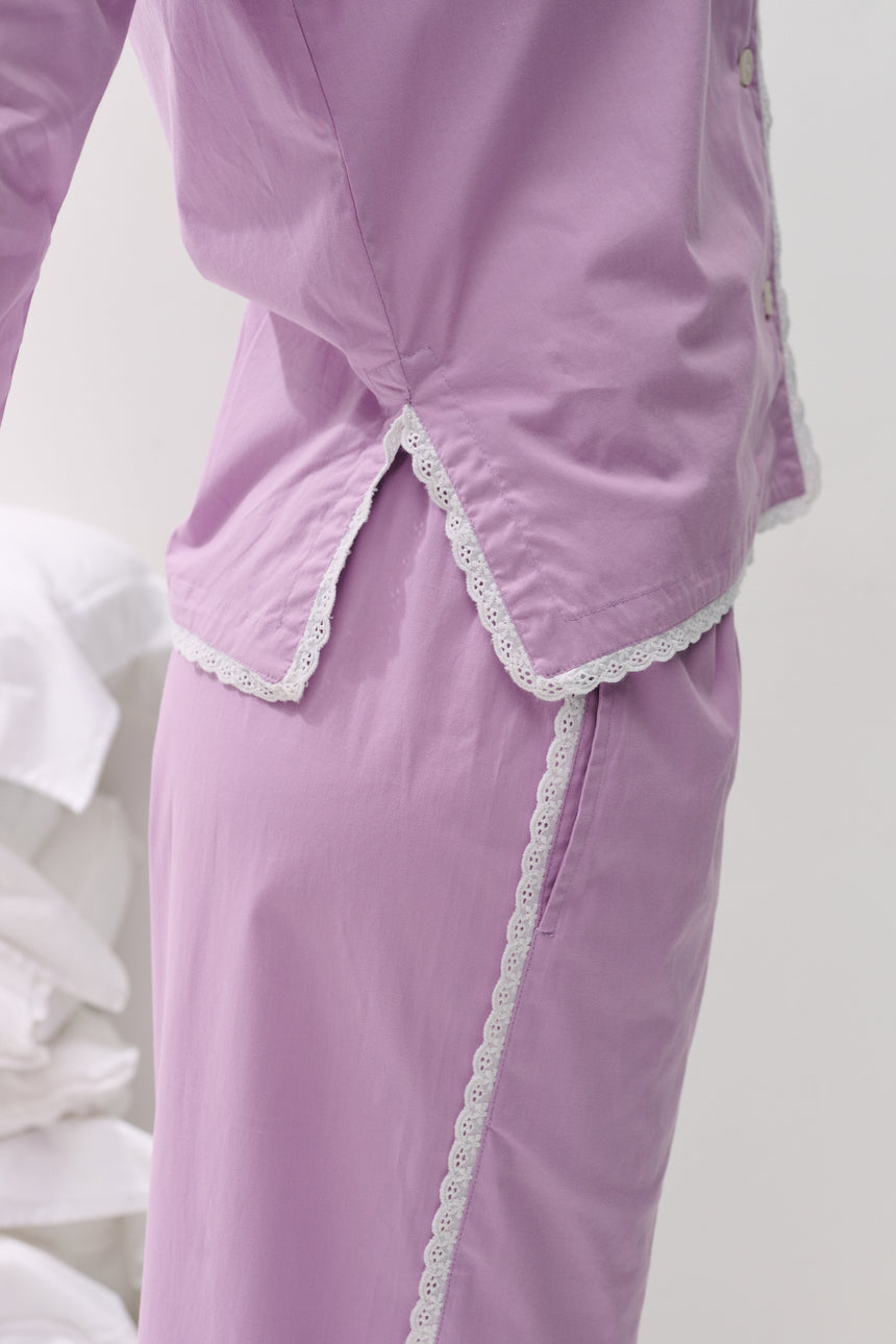 402 Long Pyjama Set Purple with Trims