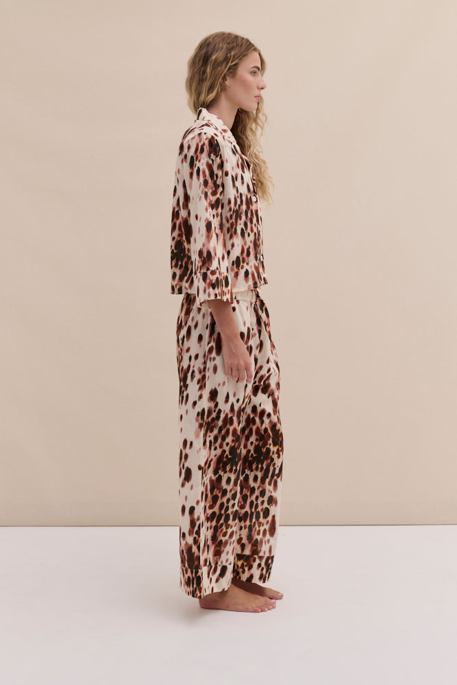Boxy Shirt and Wide Leg Trouser Set Leopard Brown/Cream