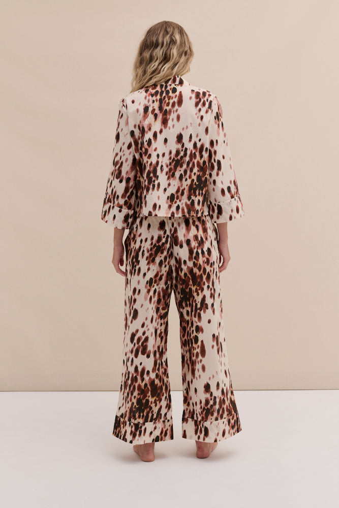 Boxy Shirt and Wide Leg Trouser Set Leopard Brown/Cream