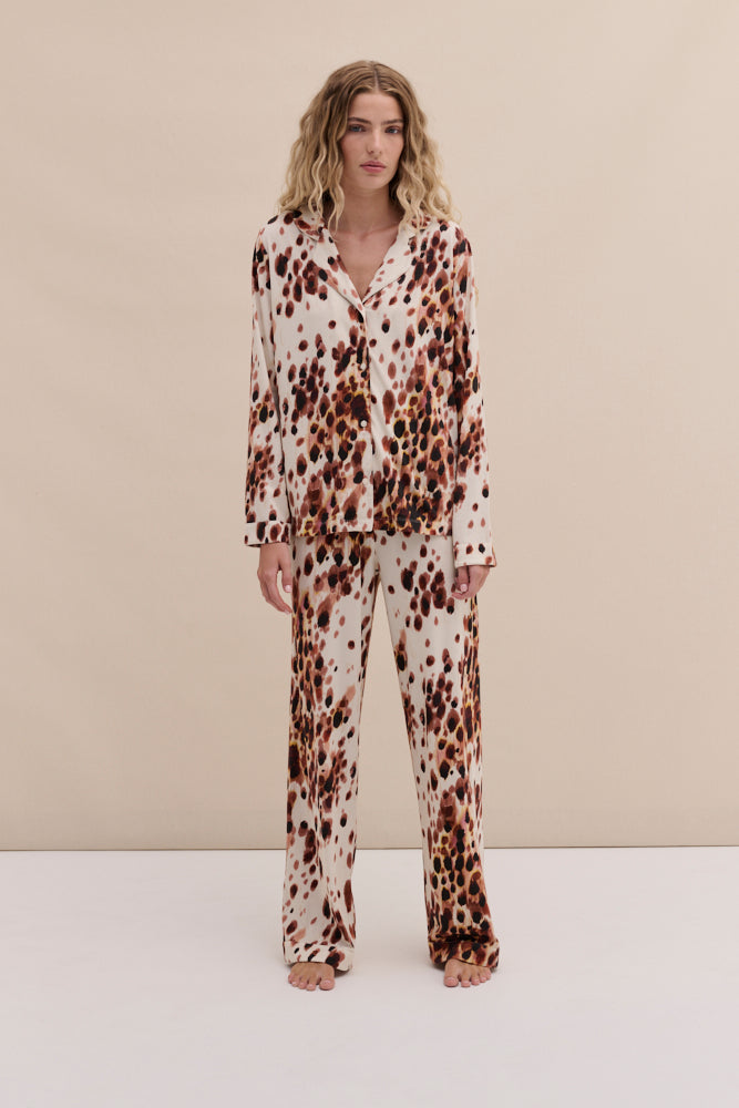 Lyocell Jersey Long Pyjama Set Leopard Brown/Cream
