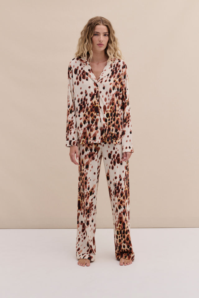 Lyocell Jersey Long Pyjama Set Leopard Brown/Cream