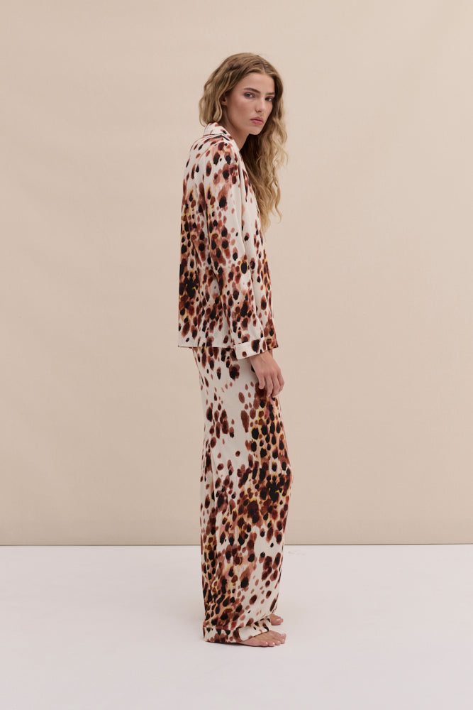 Lyocell Jersey Long Pyjama Set Leopard Brown/Cream