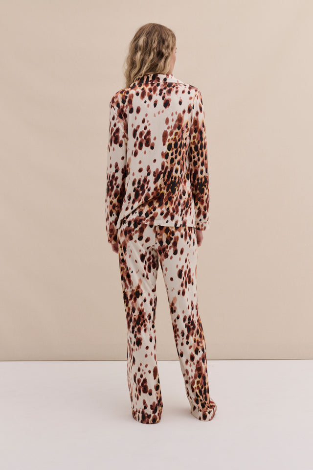 Lyocell Jersey Long Pyjama Set Leopard Brown/Cream