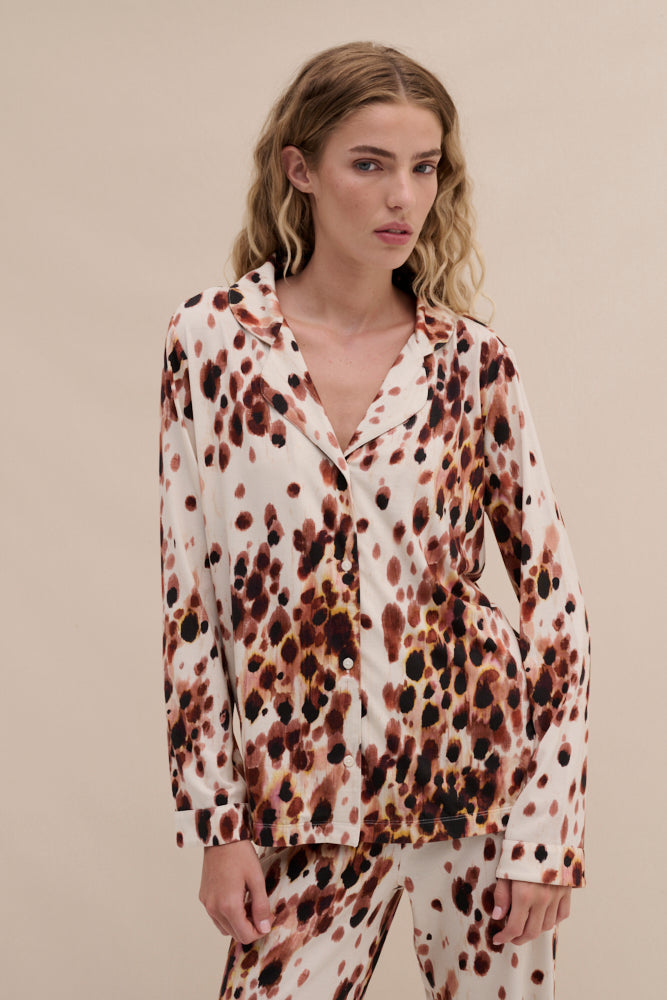 Lyocell Jersey Long Pyjama Set Leopard Brown/Cream