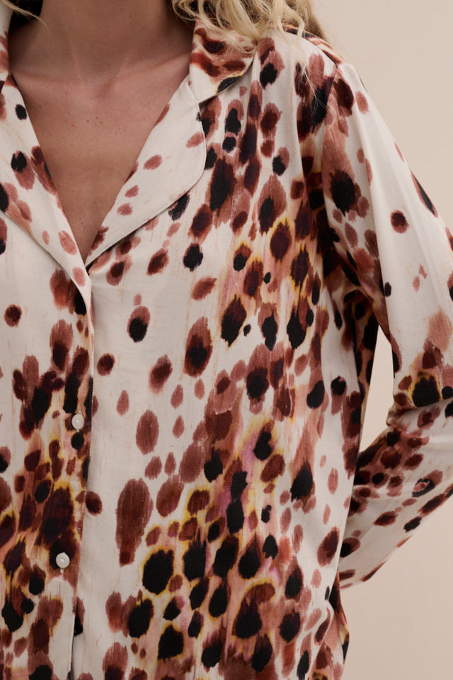 Lyocell Jersey Long Pyjama Set Leopard Brown/Cream