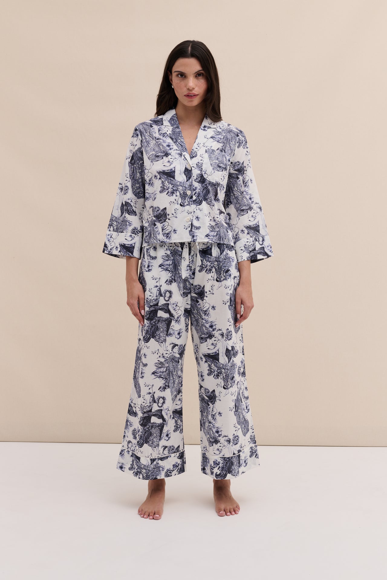 Boxy Shirt and Wide Leg Trouser Set Flora Indigo