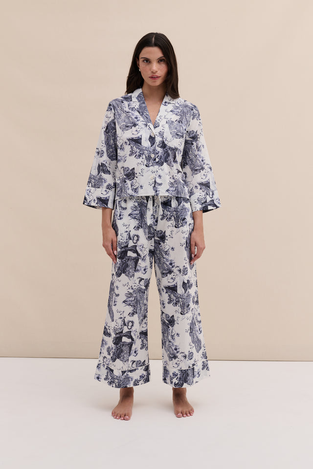 Boxy Shirt and Wide Leg Trouser Set Flora Indigo