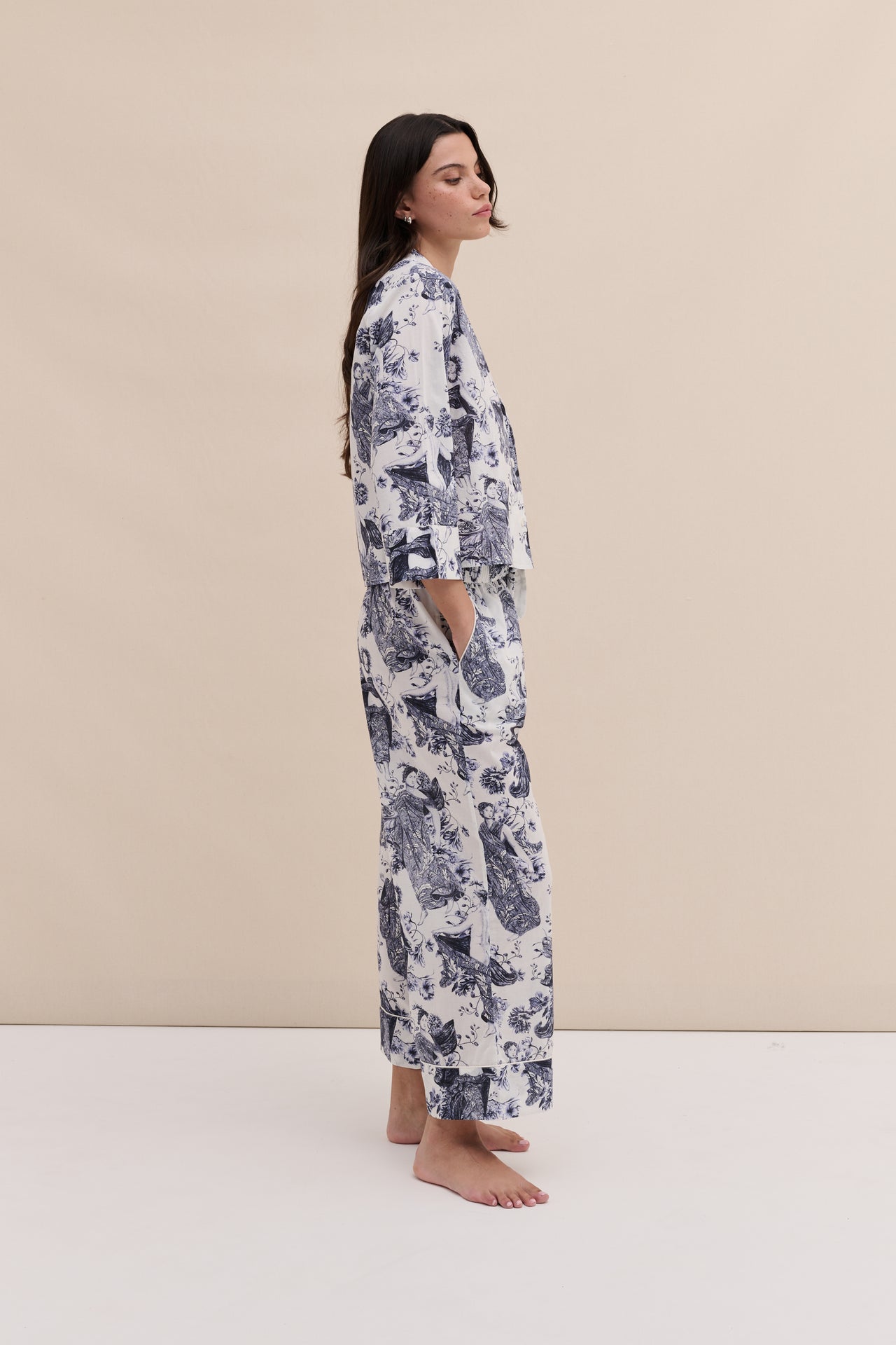 Boxy Shirt and Wide Leg Trouser Set Flora Indigo