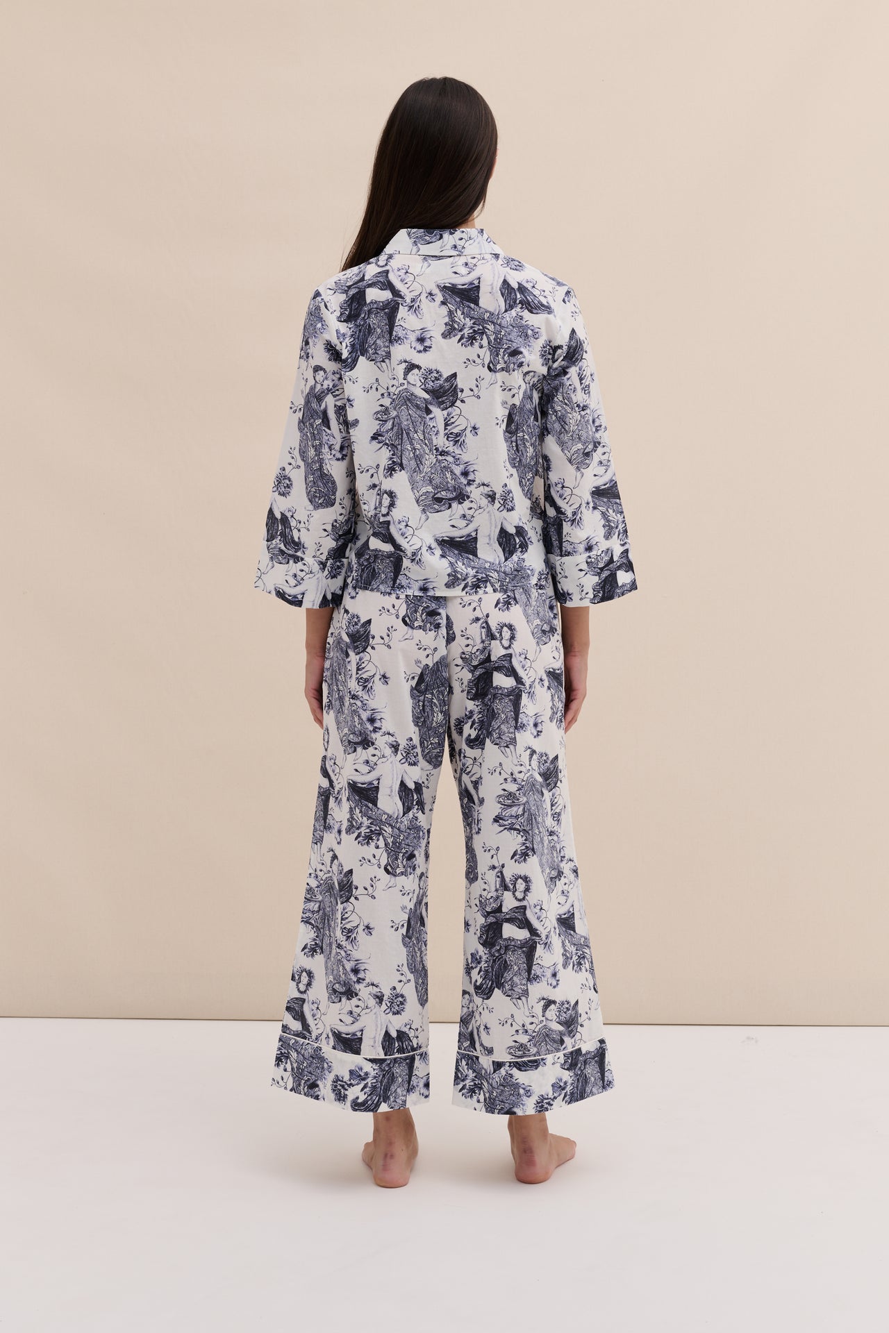 Boxy Shirt and Wide Leg Trouser Set Flora Indigo