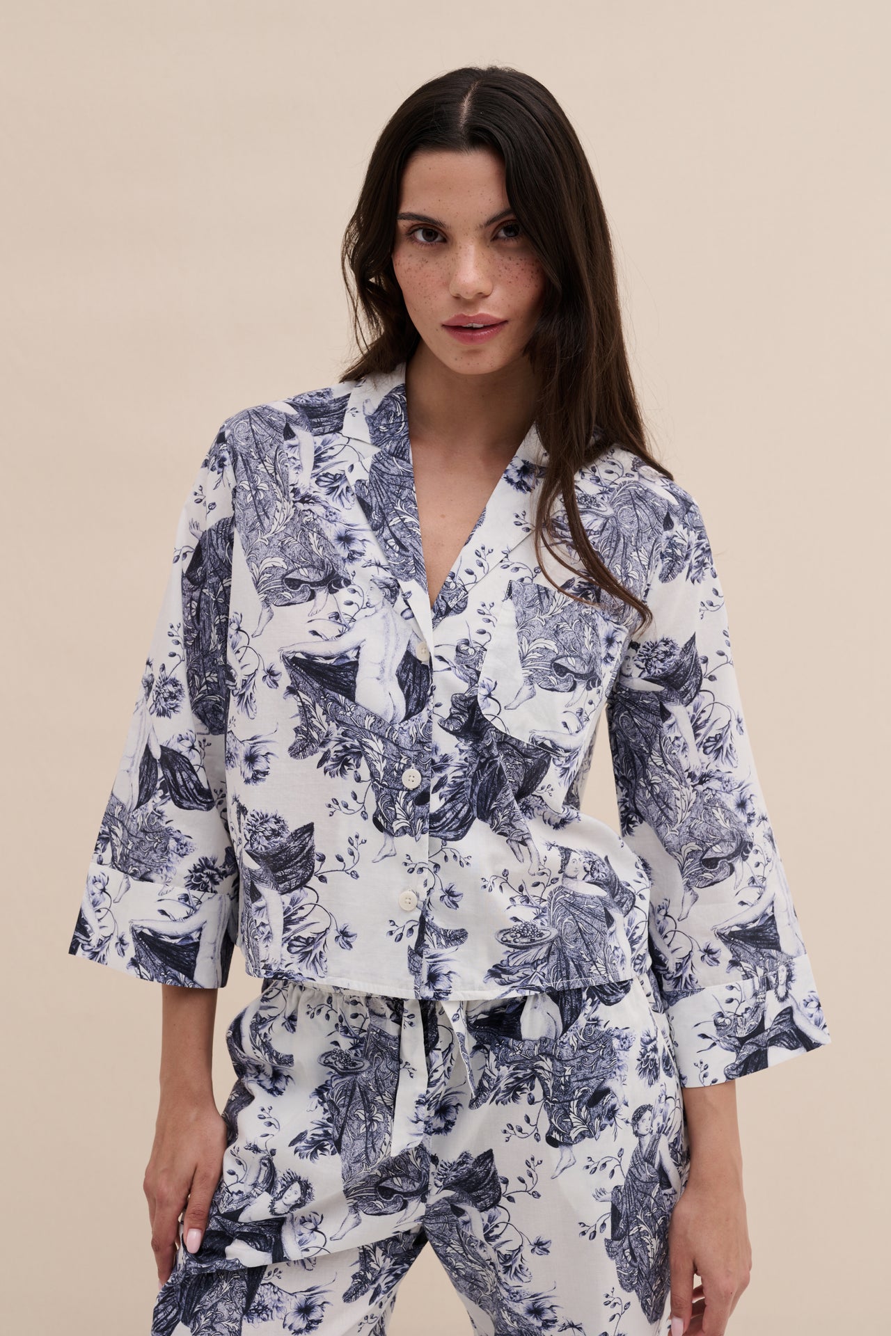 Boxy Shirt and Wide Leg Trouser Set Flora Indigo