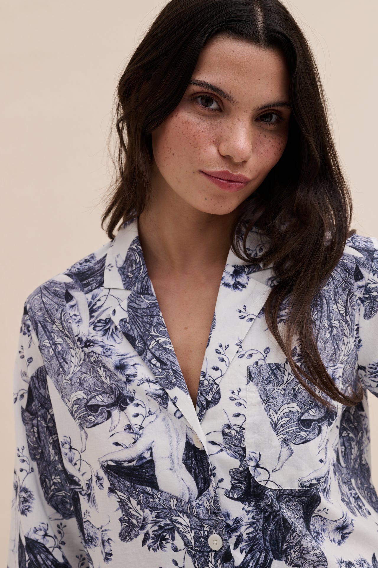 Boxy Shirt and Wide Leg Trouser Set Flora Indigo