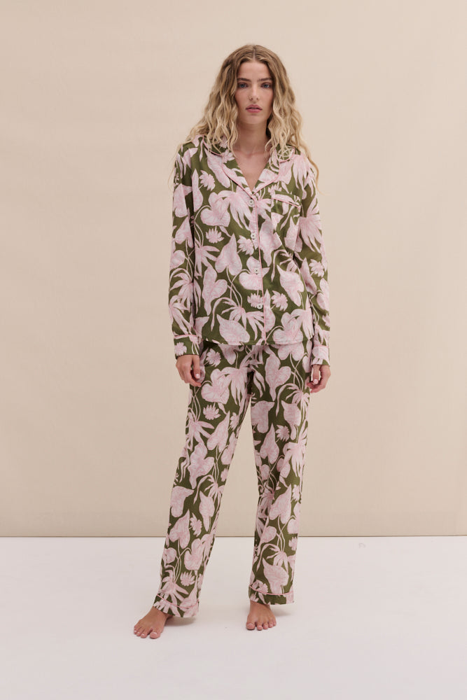 Long Pyjama Set Purist Green/Pink