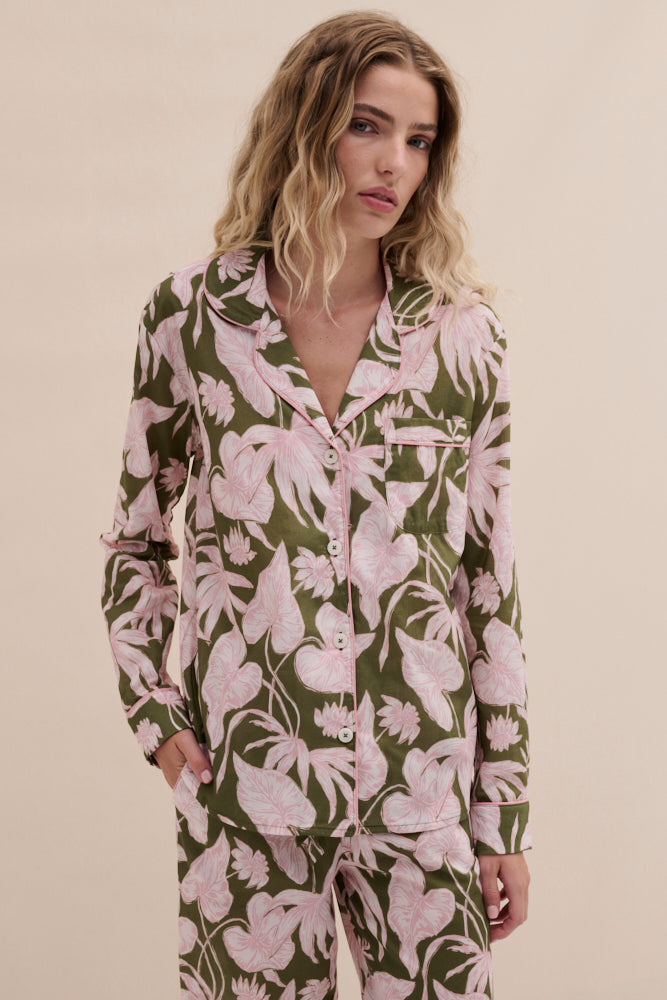 Long Pyjama Set Purist Green/Pink