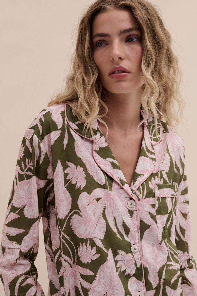 Long Pyjama Set Purist Green/Pink