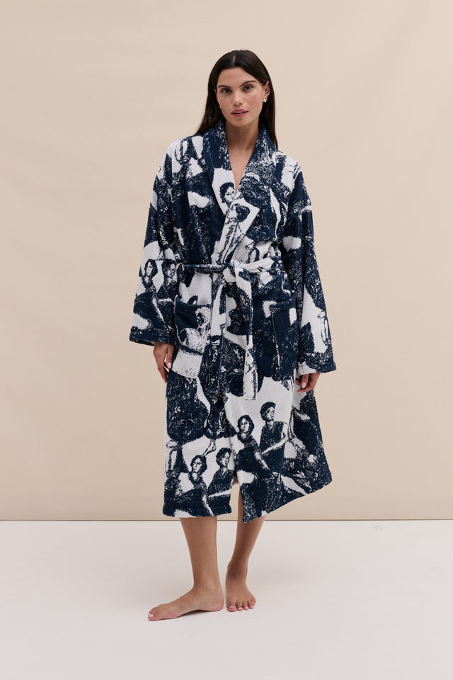 Unisex Towel Robe Flora Navy