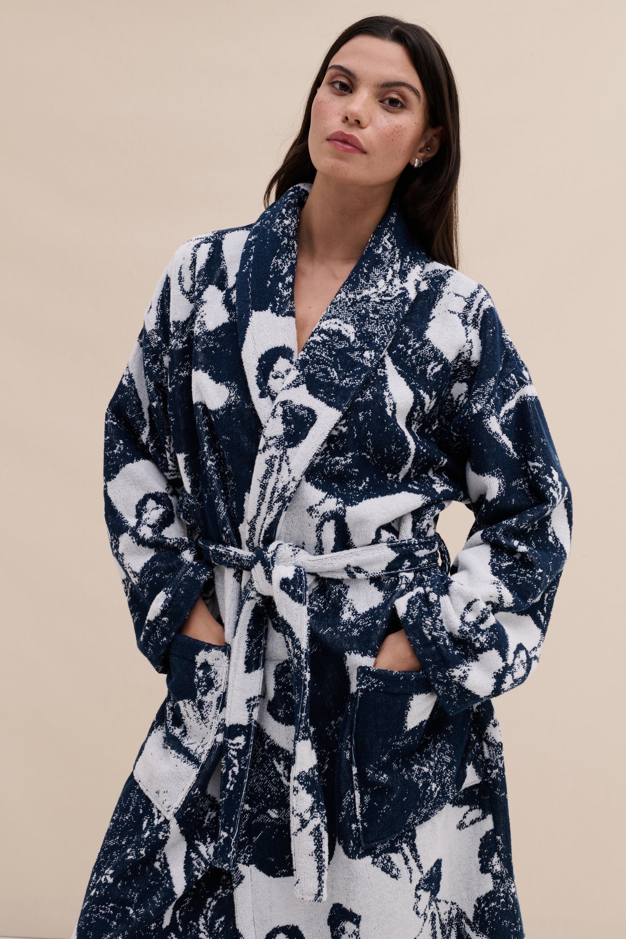 Unisex Towel Robe Flora Navy