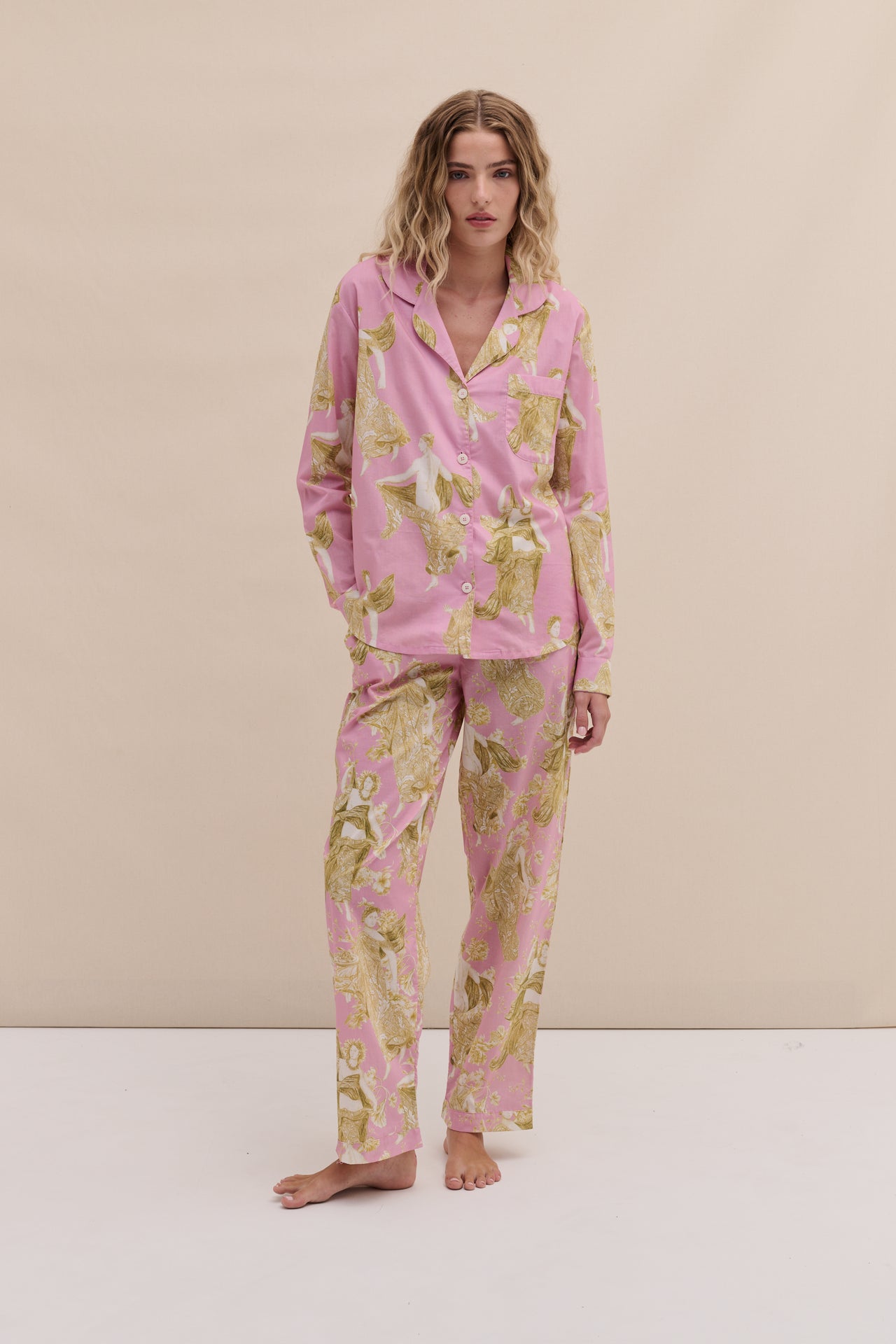 Long Pyjama Set Flora Pink/Gold
