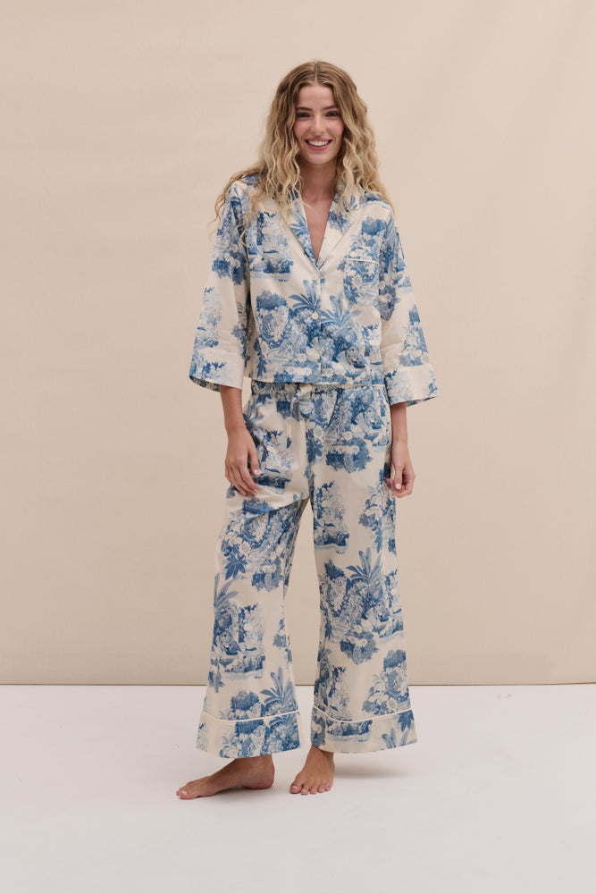 Boxy Shirt and Wide Leg Trouser Set Tippi Cream/Blue