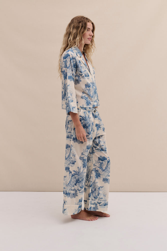 Boxy Shirt and Wide Leg Trouser Set Tippi Cream/Blue