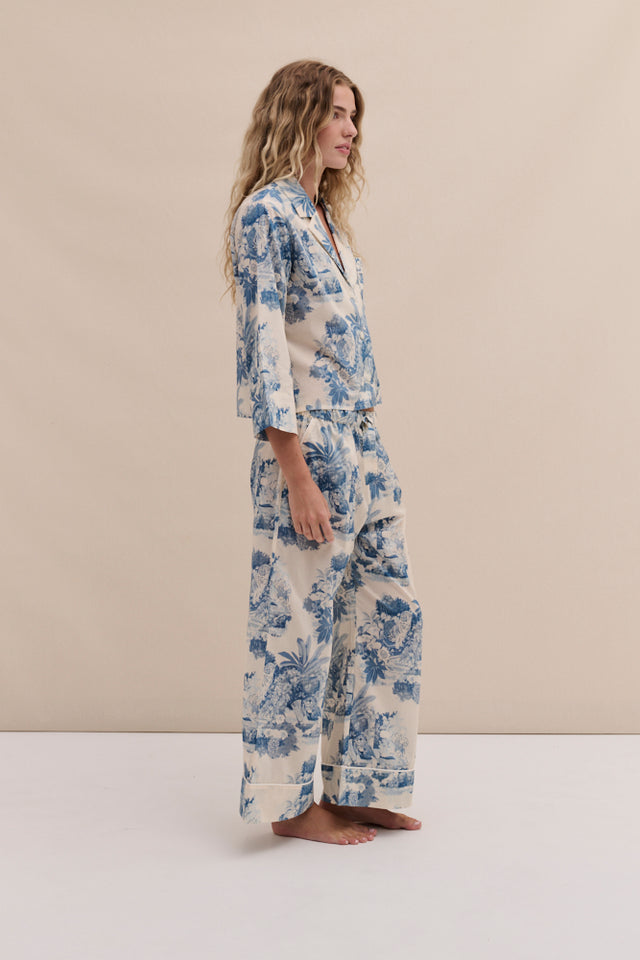 Boxy Shirt and Wide Leg Trouser Set Tippi Cream/Blue