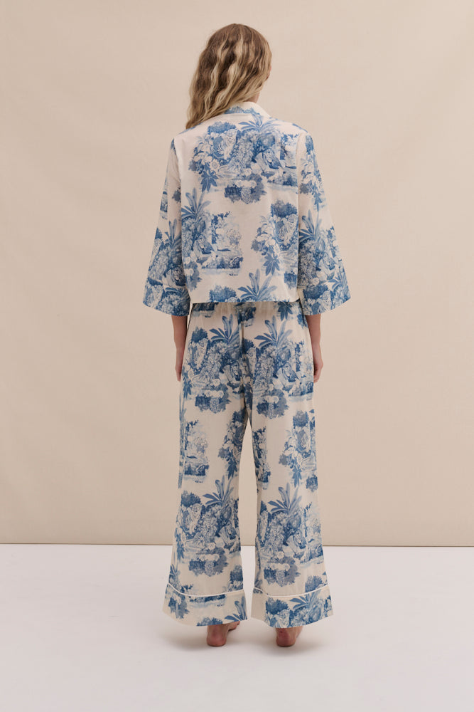 Boxy Shirt and Wide Leg Trouser Set Tippi Cream/Blue