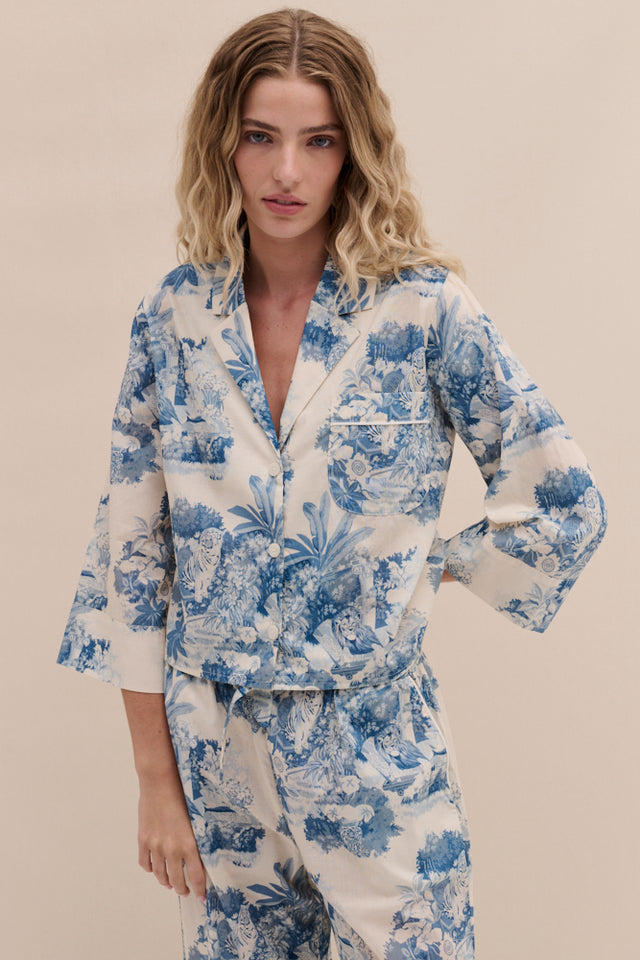 Boxy Shirt and Wide Leg Trouser Set Tippi Cream/Blue