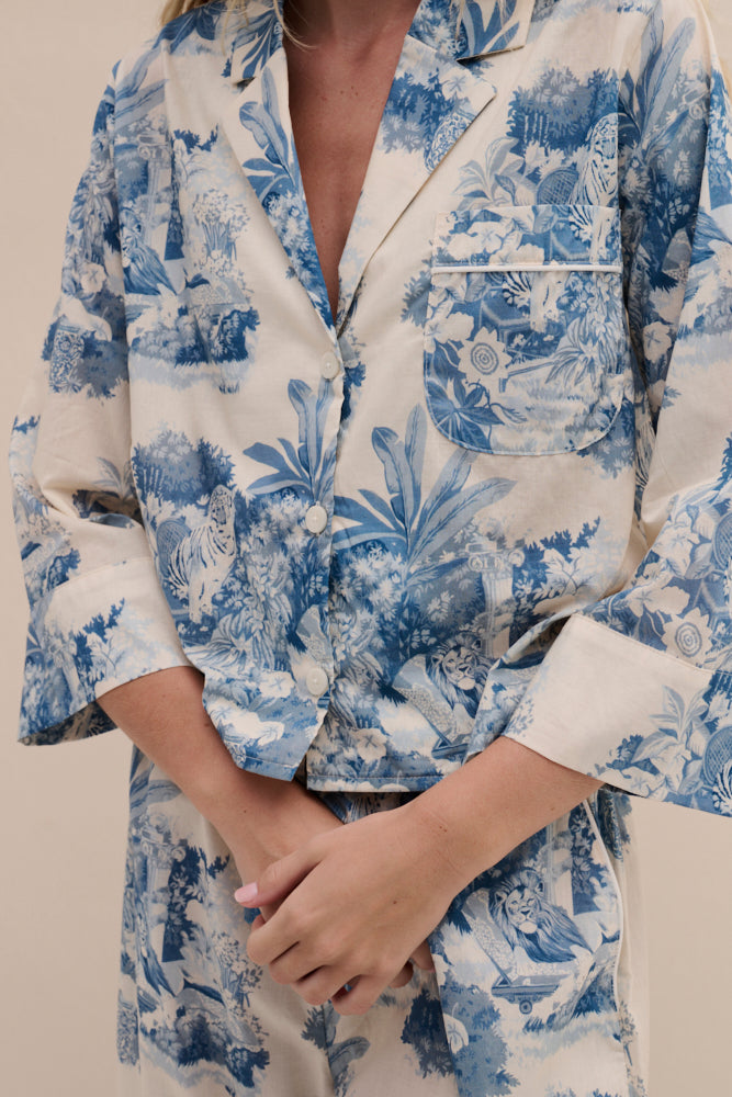 Boxy Shirt and Wide Leg Trouser Set Tippi Cream/Blue