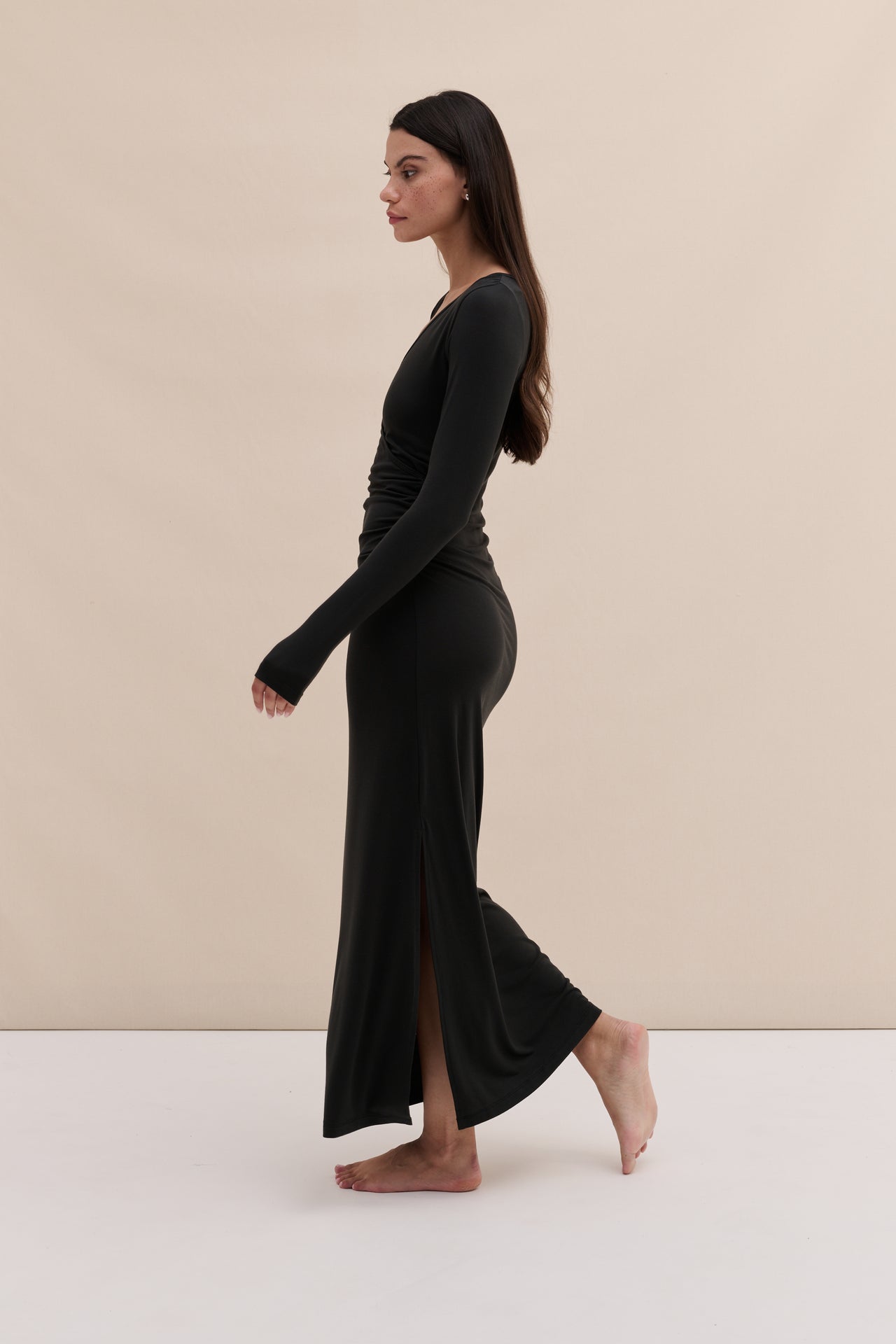 Lyocell Jersey Long Sleeve Wrap Nightie Black
