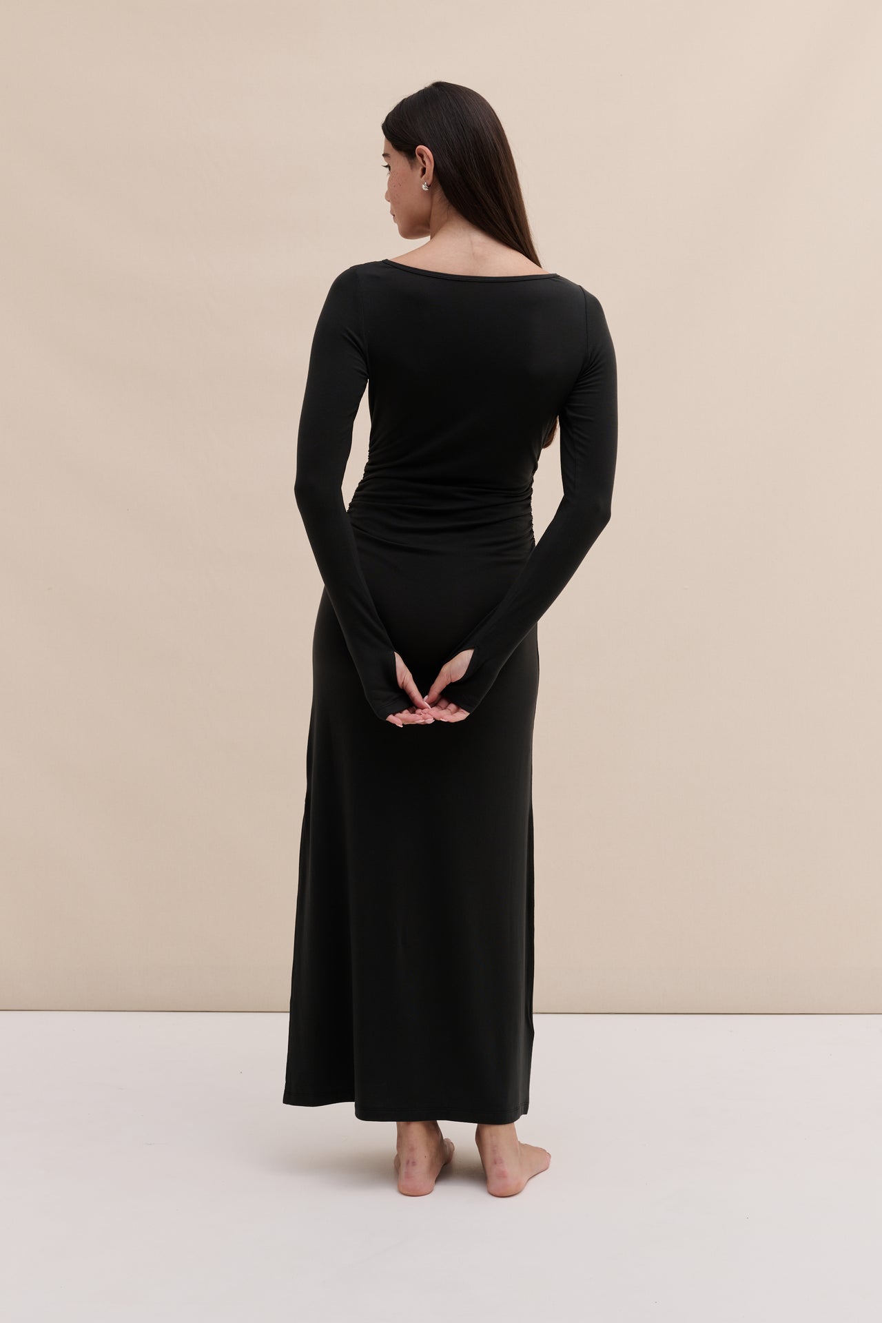 Lyocell Jersey Long Sleeve Wrap Nightie Black