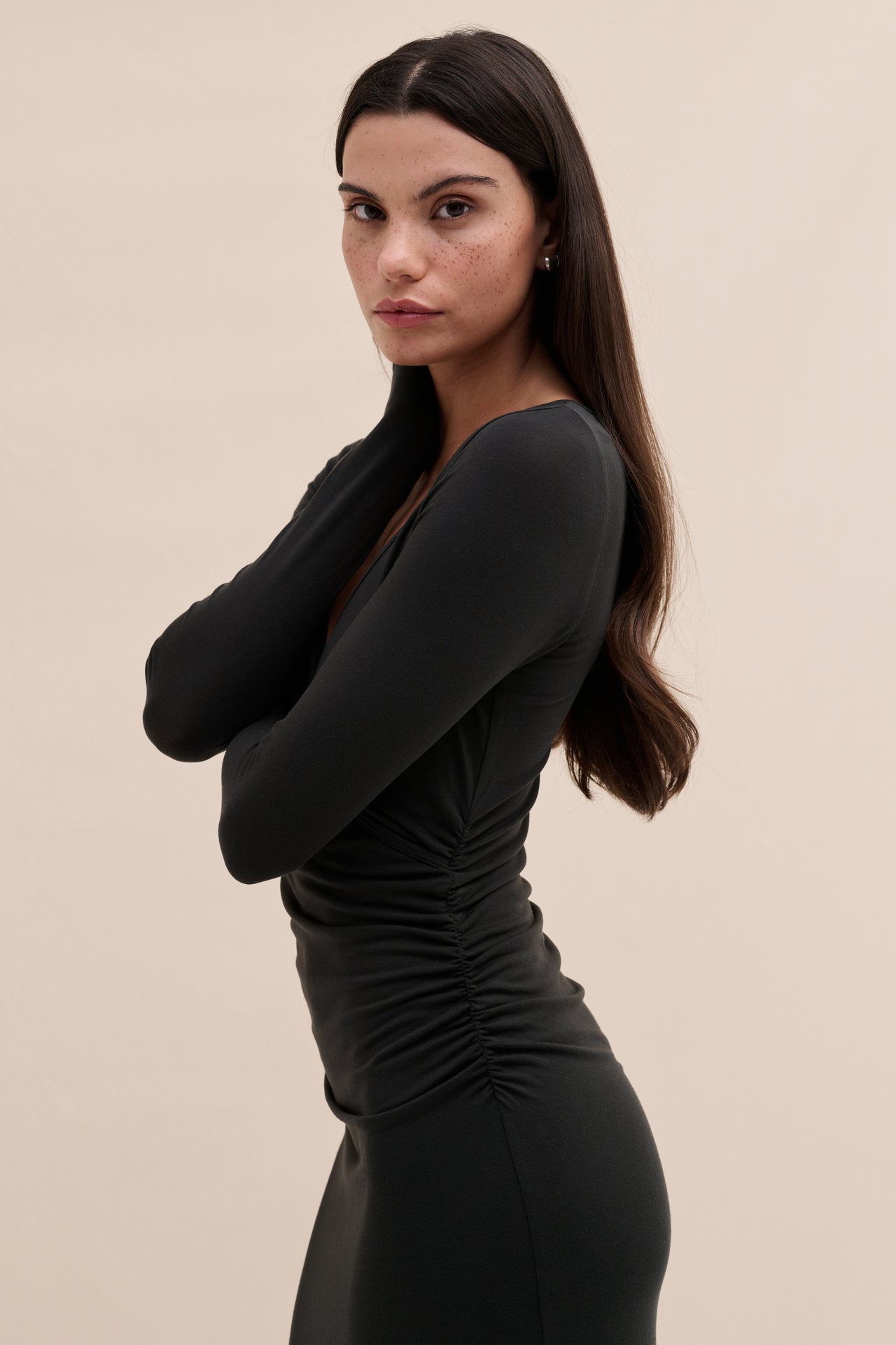 Lyocell Jersey Long Sleeve Wrap Nightie Black