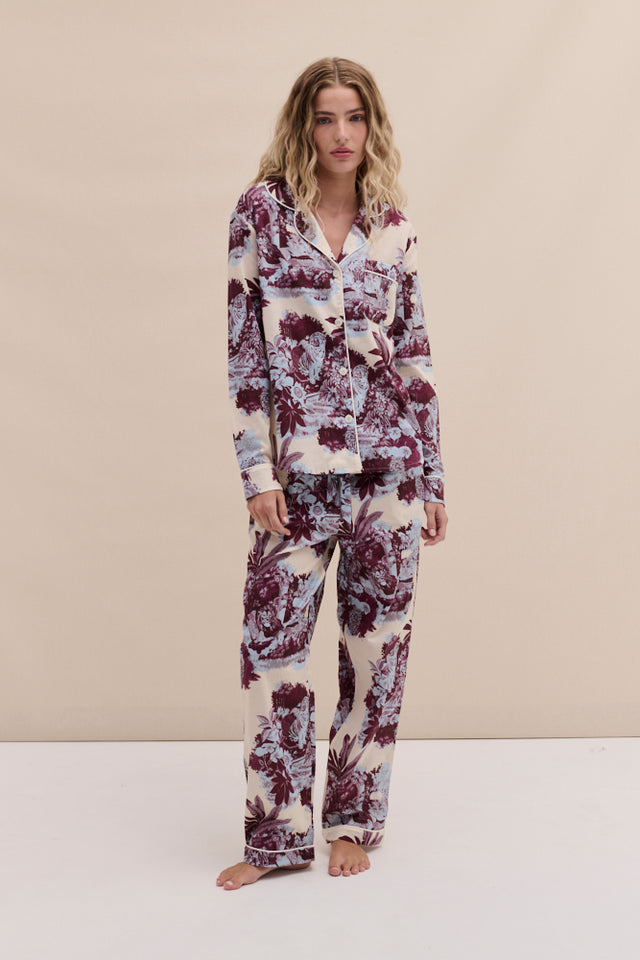 Long Pyjama Set Tippi Cream/Blue/Plum