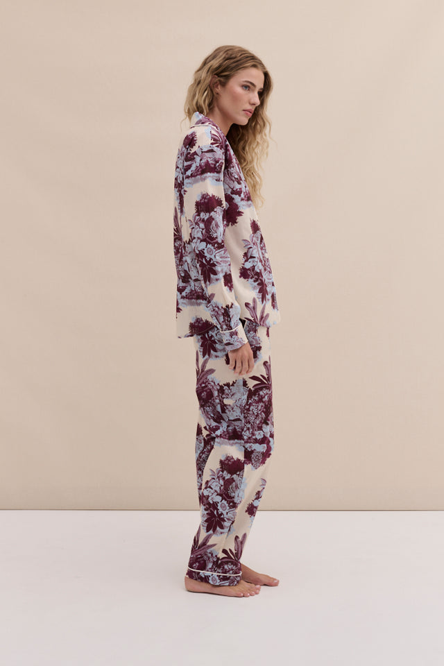 Long Pyjama Set Tippi Cream/Blue/Plum