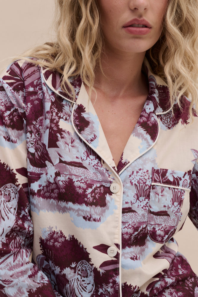 Long Pyjama Set Tippi Cream/Blue/Plum