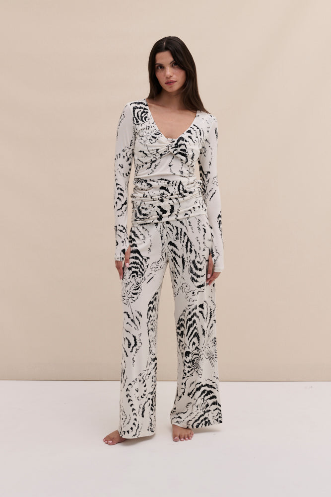 Lyocell Jersey Twist Top &amp; Fold Over Trousers Set Tigress Cream