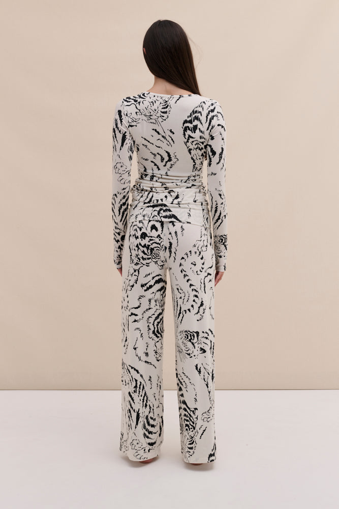 Lyocell Jersey Twist Top & Fold Over Trousers Set Tigress Cream