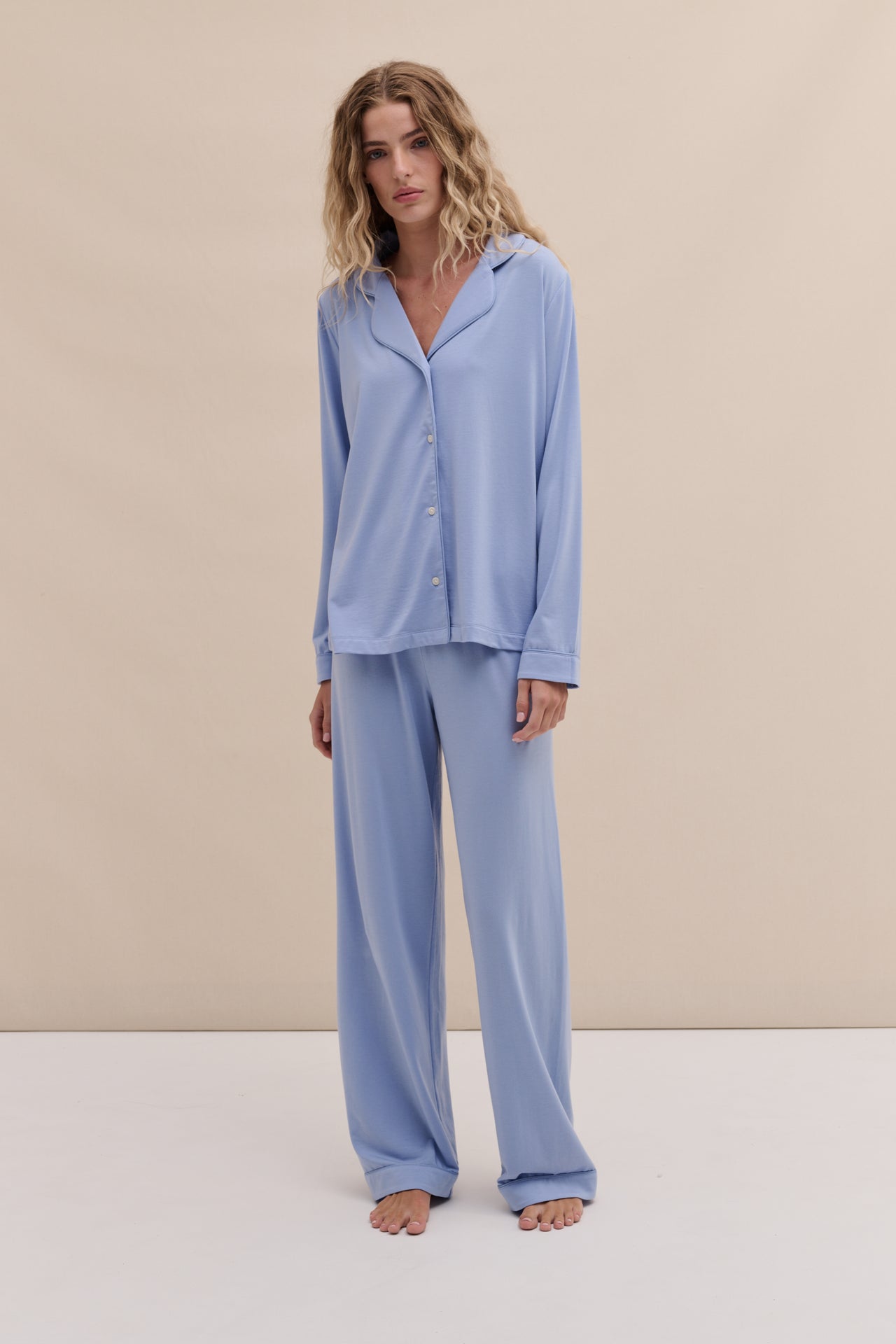 Lyocell Jersey Long Pyjama Set Blue