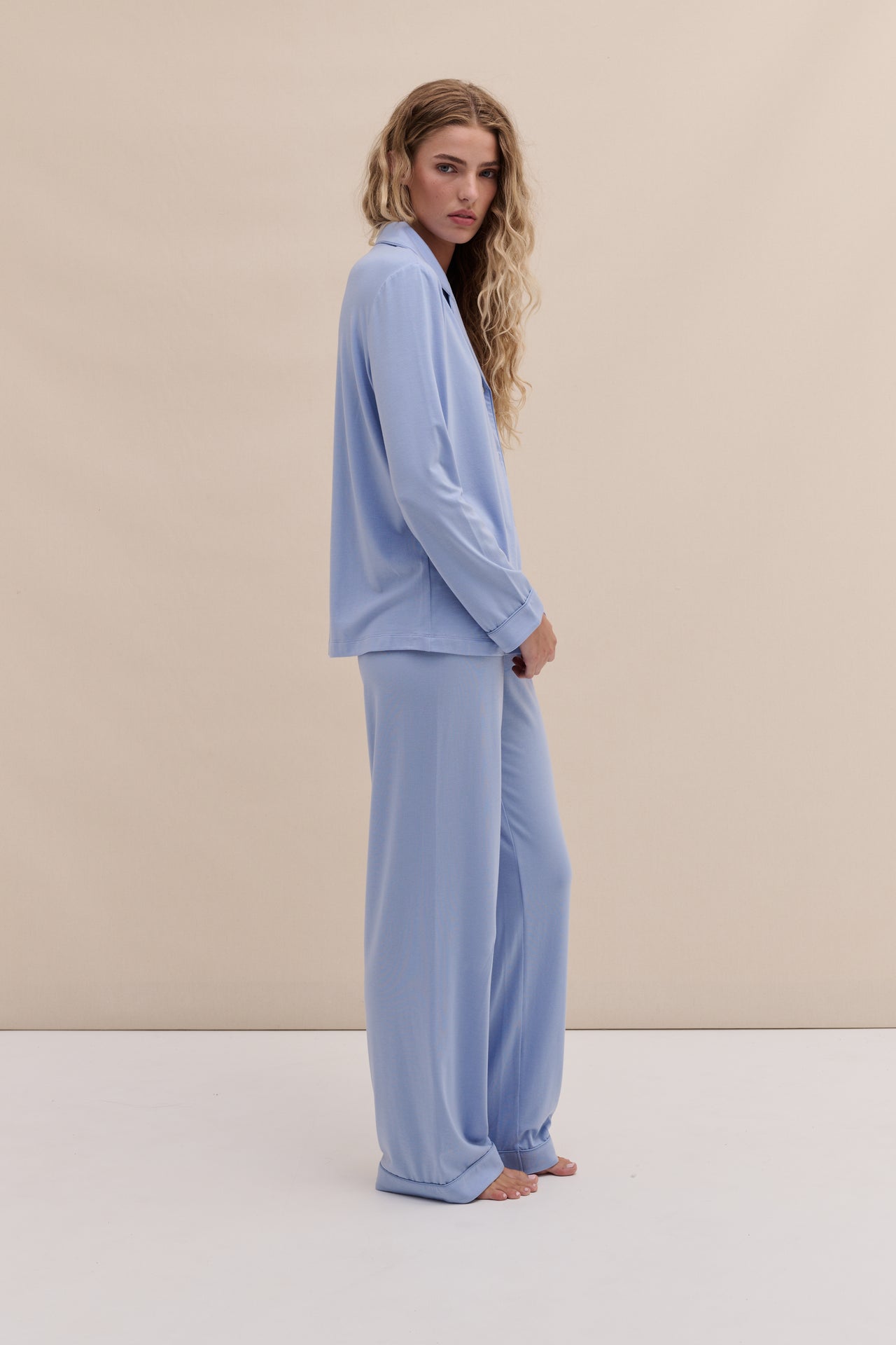 Lyocell Jersey Long Pyjama Set Blue
