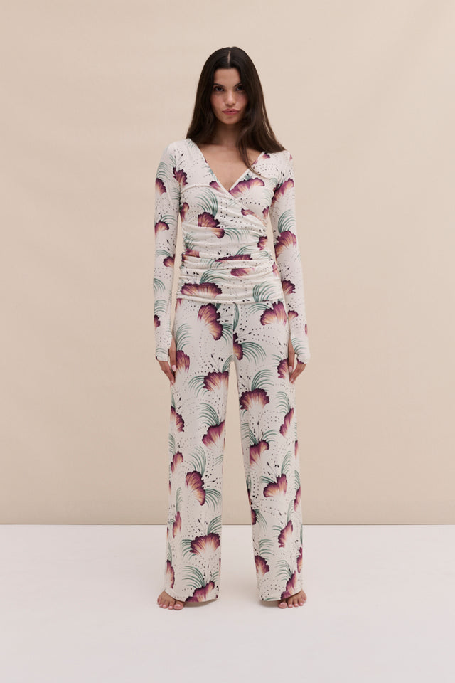 Lyocell Jersey Wrap Top & Fold Over Trousers Set Tigerlily Cream