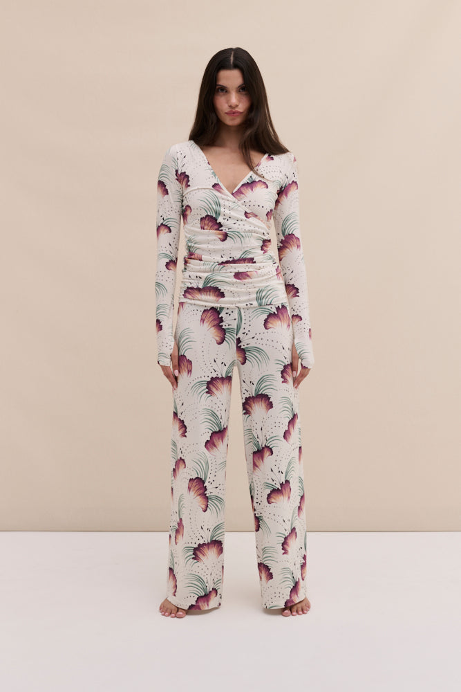 Lyocell Jersey Wrap Top &amp; Fold Over Trousers Set Tigerlily Cream