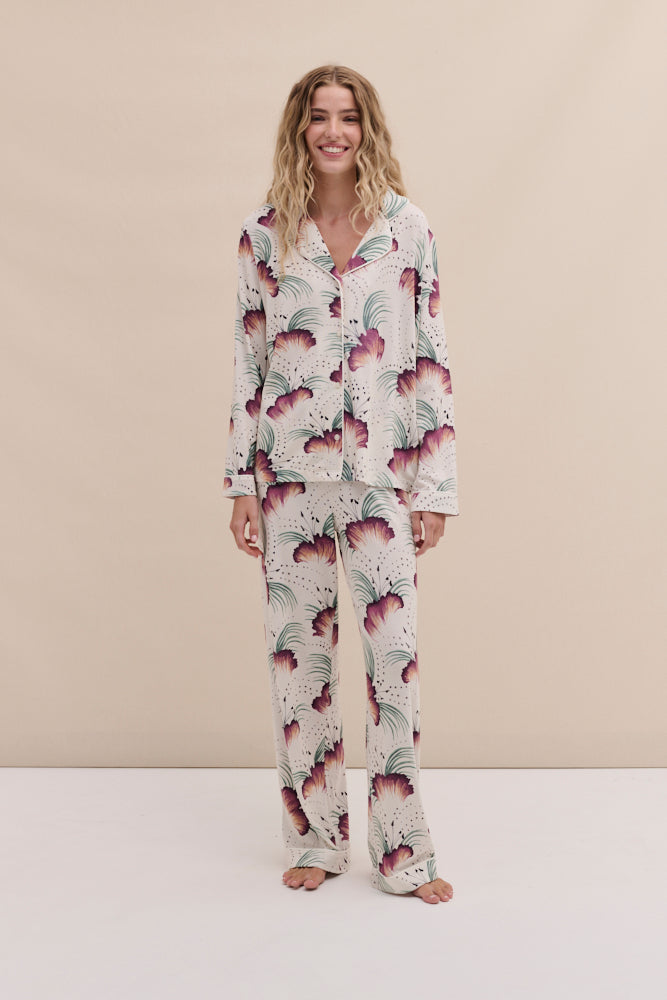 Lyocell Jersey Long Pyjama Set Tigerlily Cream