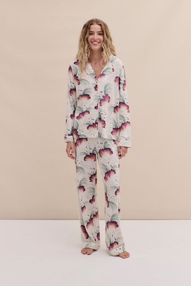 Lyocell Jersey Long Pyjama Set Tigerlily Cream