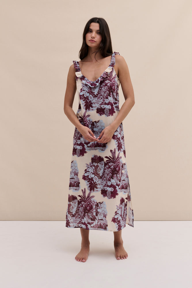 Frill Slip Nightie Tippi Cream/Blue/Plum