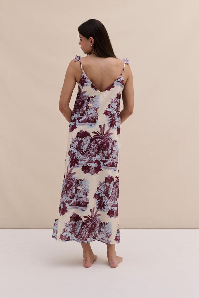 Frill Slip Nightie Tippi Cream/Blue/Plum