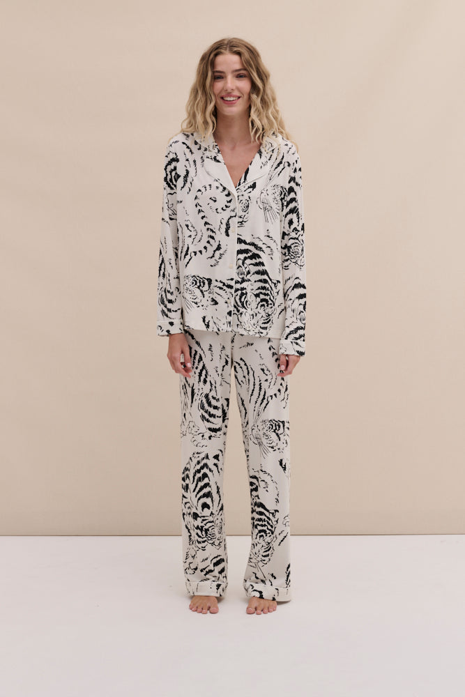 Lyocell Jersey Long Pyjama Set Tigress Cream
