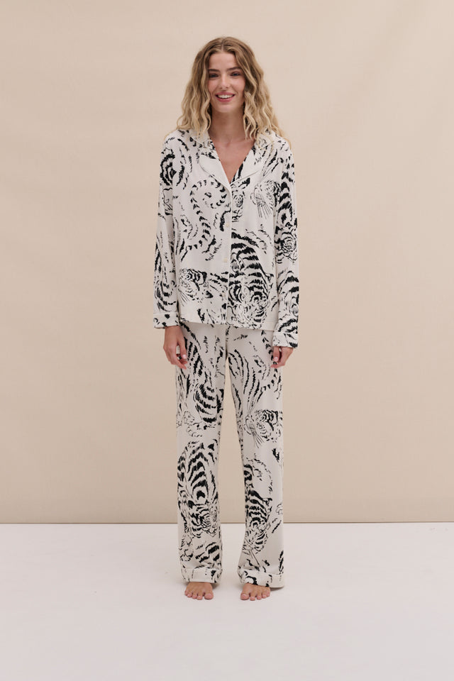 Lyocell Jersey Long Pyjama Set Tigress Cream