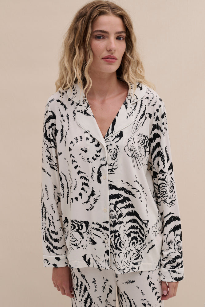 Lyocell Jersey Long Pyjama Set Tigress Cream